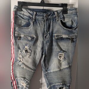 Rue 21 Premium Blue Biker Denim Moto Jeans Size 30/30